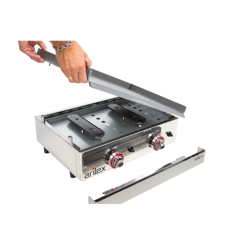 Plancha a gas ARILEX en acero rectificado de 15 mm con medidas 610x457x240h mm 60PGR