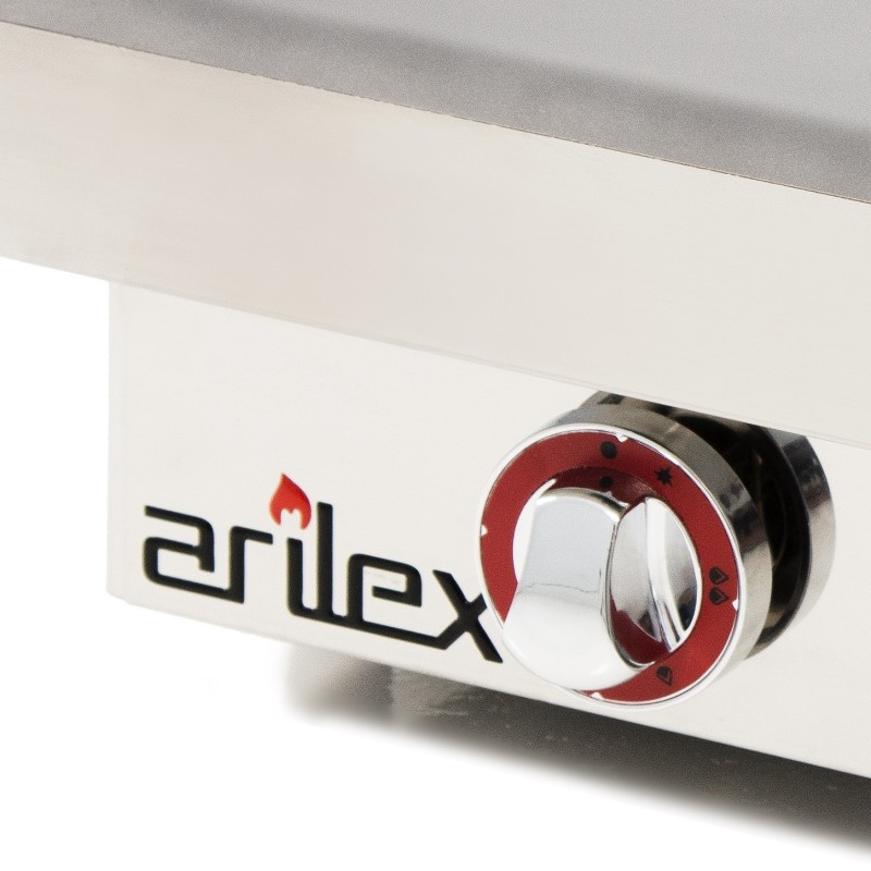 Plancha a gas ARILEX en acero 15 mm con  baño cromo duro con medidas 610x457x240h mm 60PGC