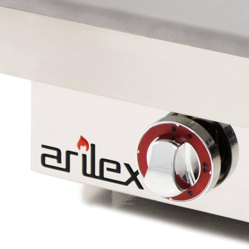 Plancha a gas ARILEX en acero 15 mm con  baño cromo duro con medidas 810x457x240h mm 80PGC